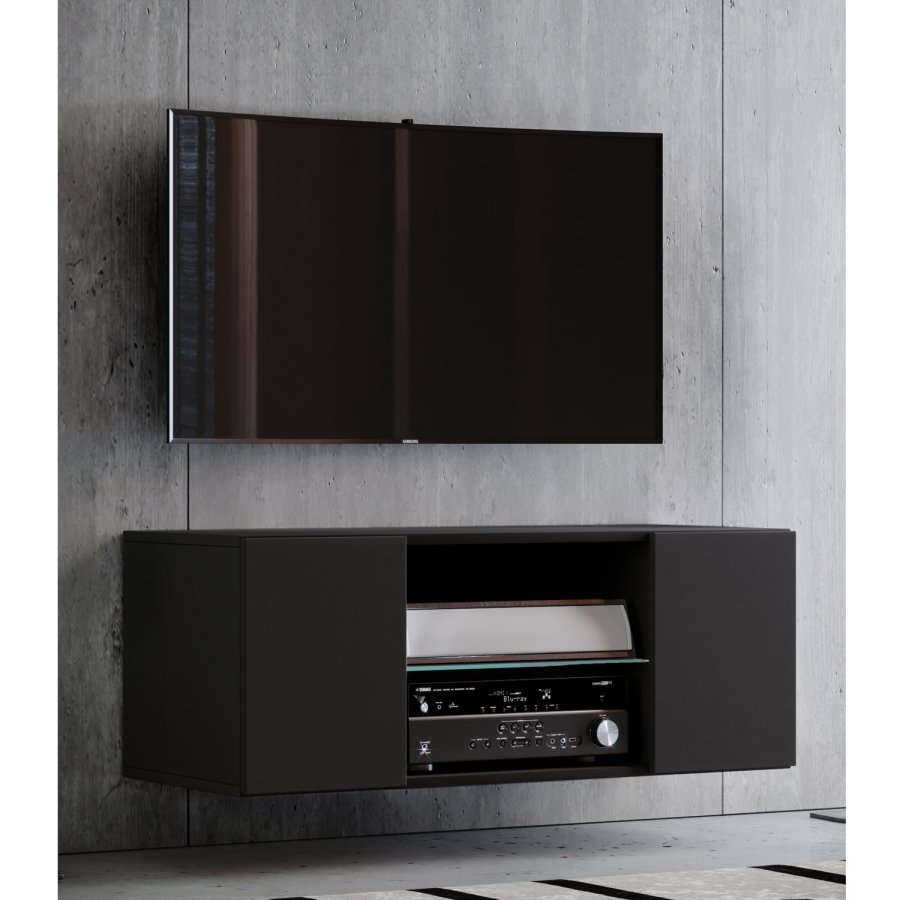 Jusa 95 TV-bord, m. 2 lger og 1 hylde - glas og sort tr