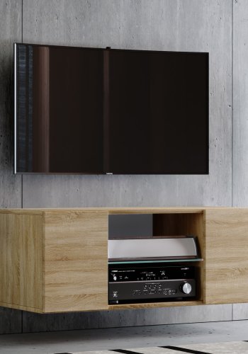 Jusa 95 TV-vgskab, m. 2 lger og 1 hylde - glas og natur tr