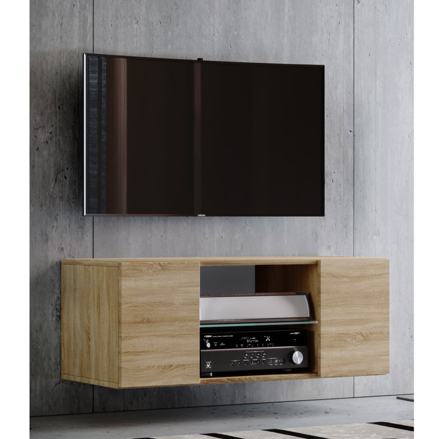 Jusa 95 TV-vgskab, m. 2 lger og 1 hylde - glas og natur tr