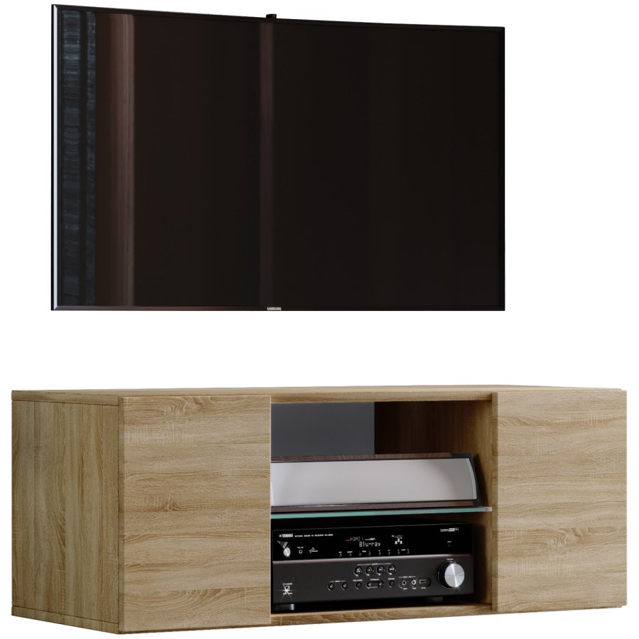 Jusa 95 TV-vgskab, m. 2 lger og 1 hylde - glas og natur tr