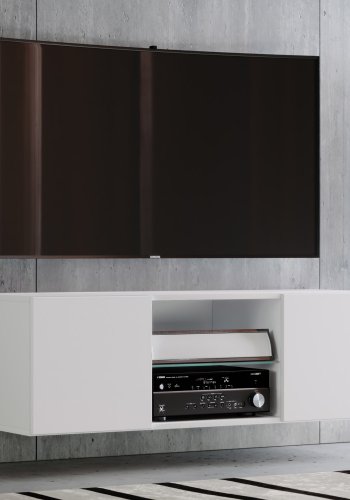 Jusa 115 TV-vgskab, m. 2 lger og 1 hylde - glas og hvid tr