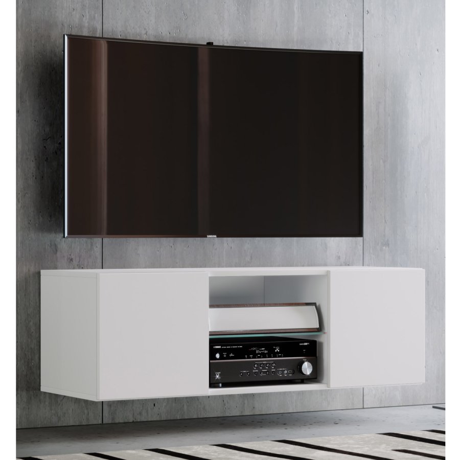 Jusa 115 TV-vgskab, m. 2 lger og 1 hylde - glas og hvid tr