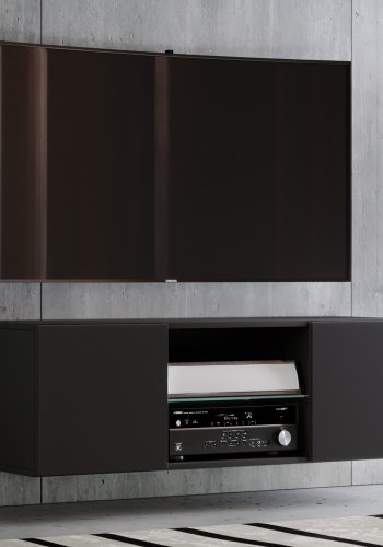 Jusa 115 TV-vgskab, m. 2 lger og 1 hylde - glas og sort tr