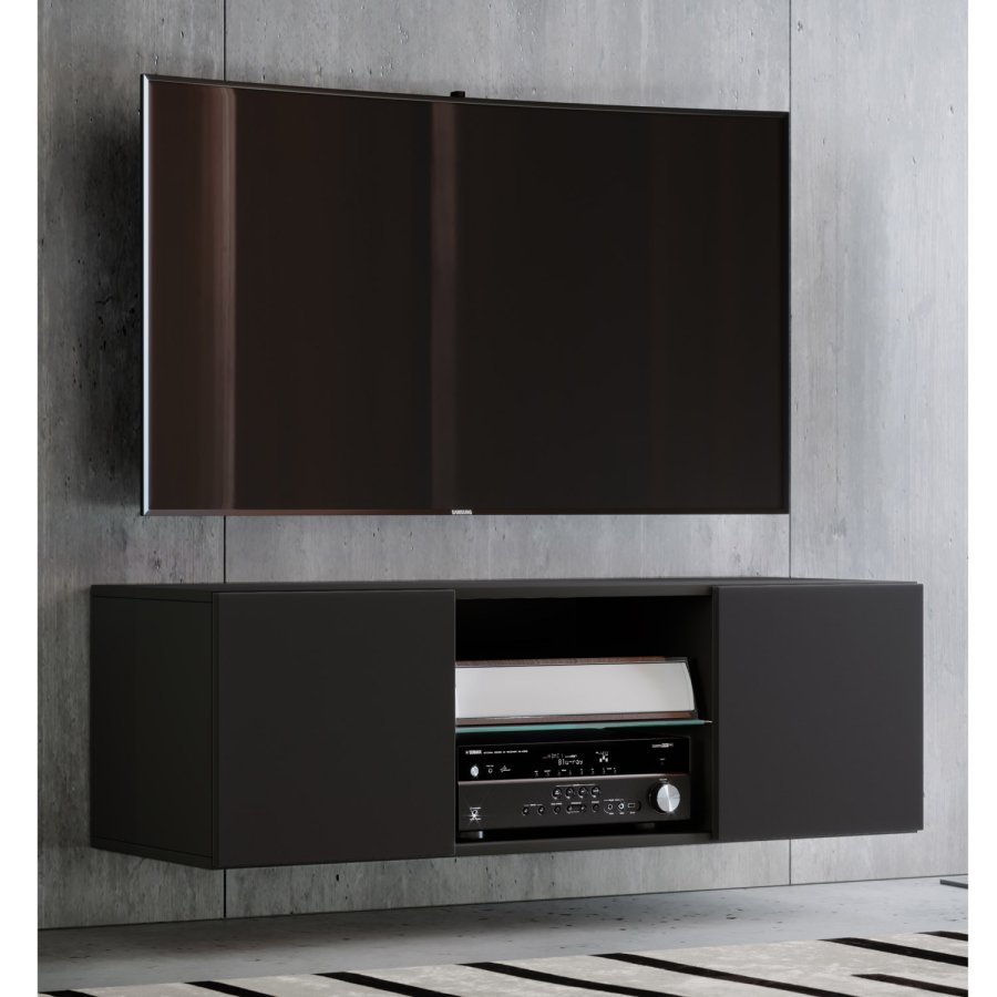 Jusa 115 TV-vgskab, m. 2 lger og 1 hylde - glas og sort tr