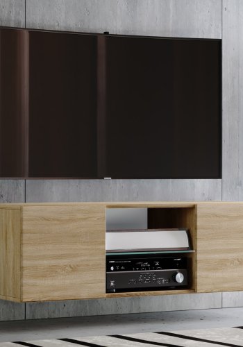 Jusa 115 TV-vgskab, m. 2 lger og 1 hylde - glas og natur tr