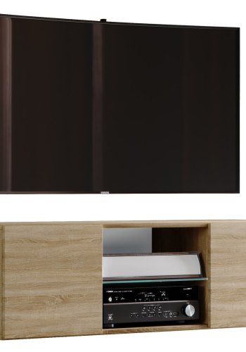 Jusa 115 TV-vgskab, m. 2 lger og 1 hylde - glas og natur tr