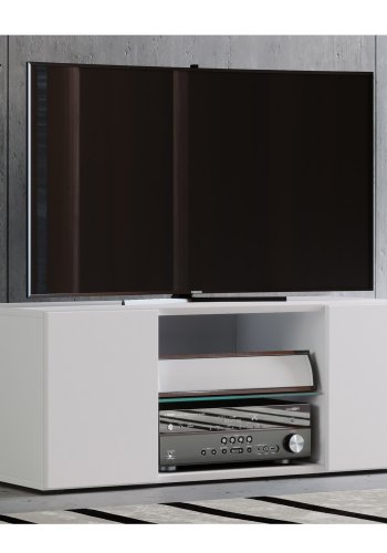 Lowina 95 TV-bord, m. 2 lger og 1 hylde - glas og hvid tr