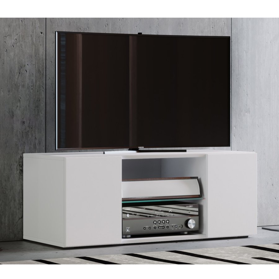 Lowina 95 TV-bord, m. 2 lger og 1 hylde - glas og hvid tr