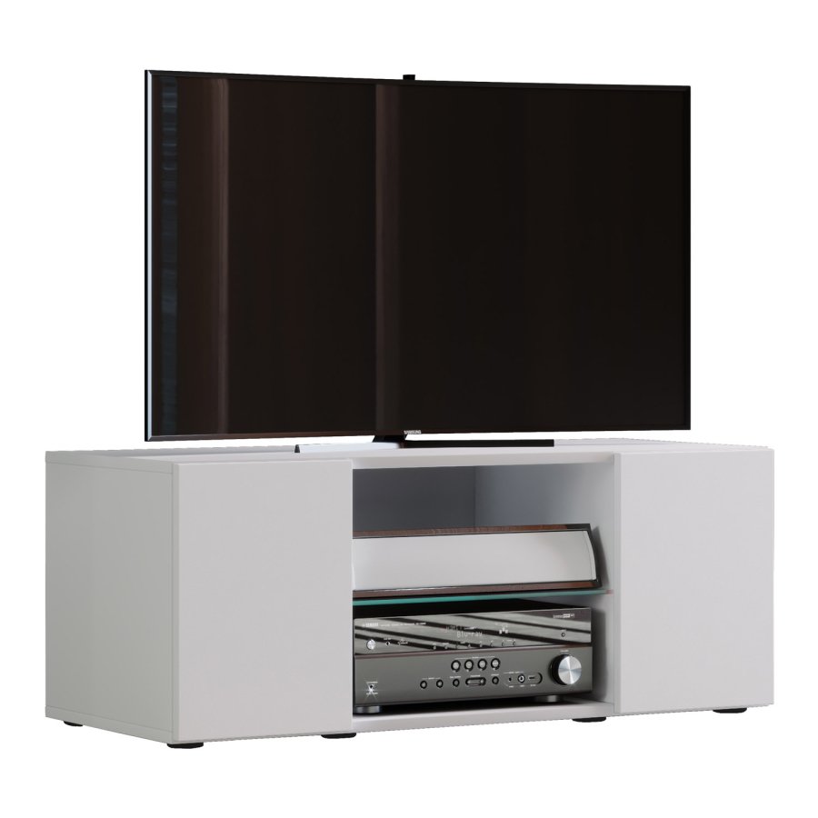 Lowina 95 TV-bord, m. 2 lger og 1 hylde - glas og hvid tr