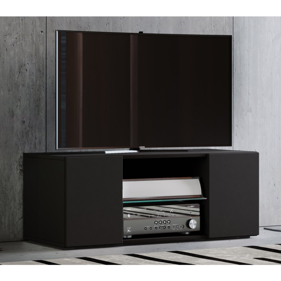 Lowina 95 TV-bord, m. 2 lger og en hylde - glas og sort tr