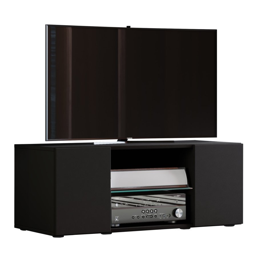 Lowina 95 TV-bord, m. 2 lger og en hylde - glas og sort tr