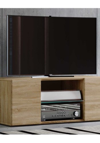 Lowina 95 TV-bord, m. 2 lger og 1 hylde - glas og natur tr