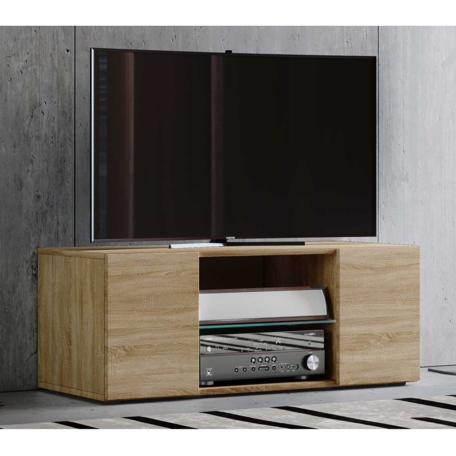 Lowina 95 TV-bord, m. 2 lger og 1 hylde - glas og natur tr