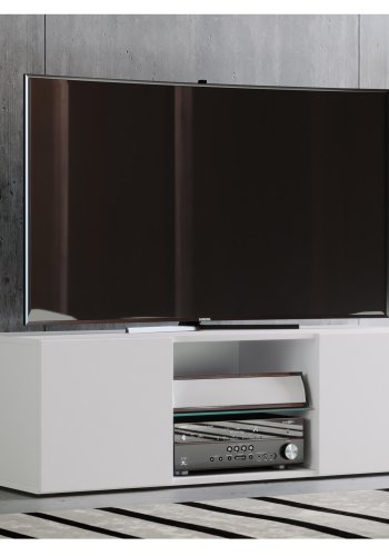 Lowina 115 TV-bord, m. 2 lger og 1 hylde - glas og hvid tr