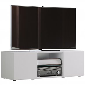 Lowina 115 TV-bord, m. 2 lger og 1 hylde - glas og hvid tr