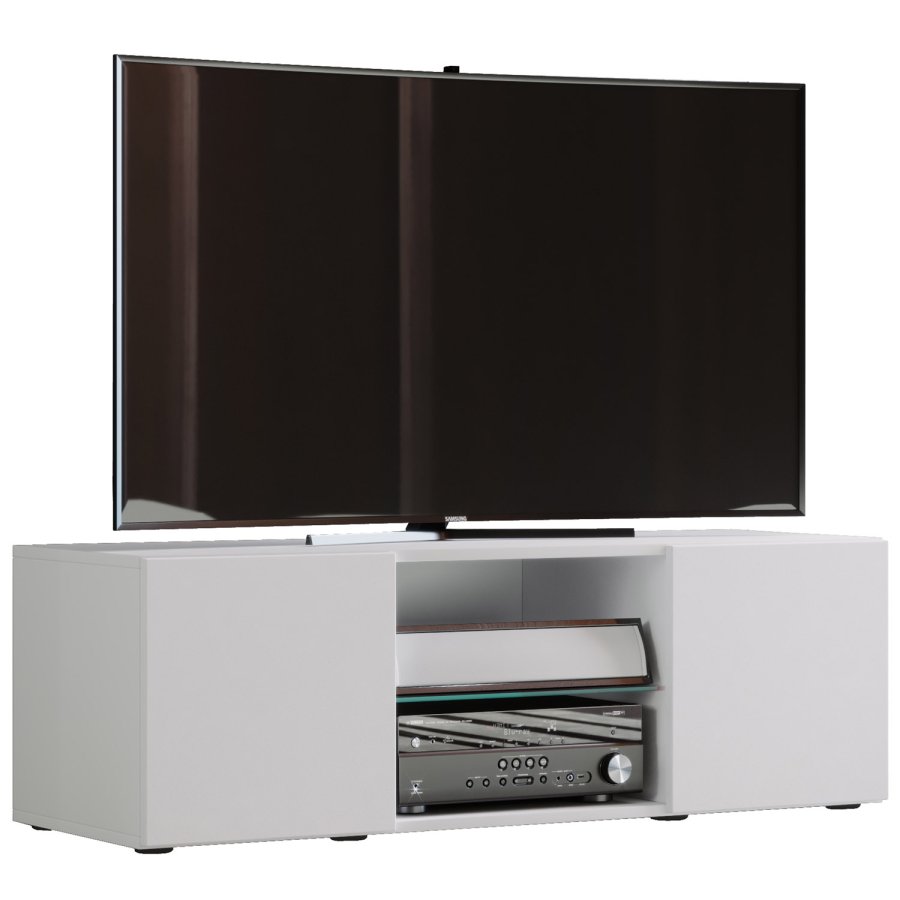 Lowina 115 TV-bord, m. 2 lger og 1 hylde - glas og hvid tr