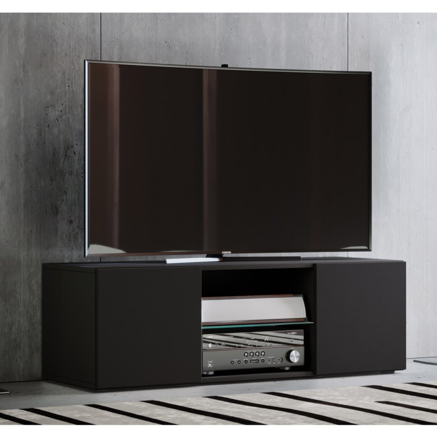 Lowina 115 TV-bord, m. 2 lger og 1 hylde - glas og sort tr