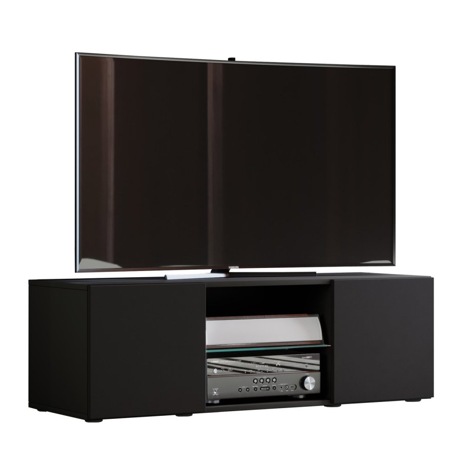 Lowina 115 TV-bord, m. 2 lger og 1 hylde - glas og sort tr