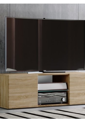 Lowina 115 TV-bord, m. 2 lger og 1 hylde - glas og natur tr