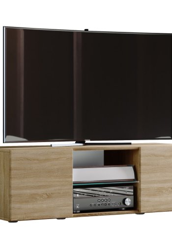 Lowina 115 TV-bord, m. 2 lger og 1 hylde - glas og natur tr