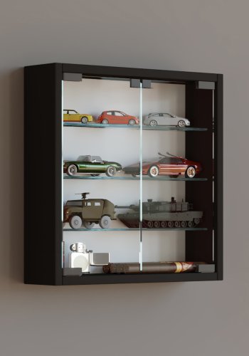 Mandosa S vgskab, m. 2 lger og 3 hylder - glas og sort tr