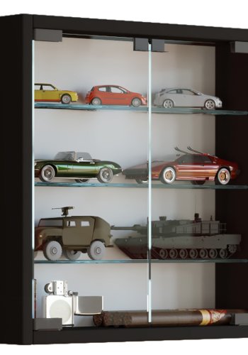 Mandosa S vgskab, m. 2 lger og 3 hylder - glas og sort tr