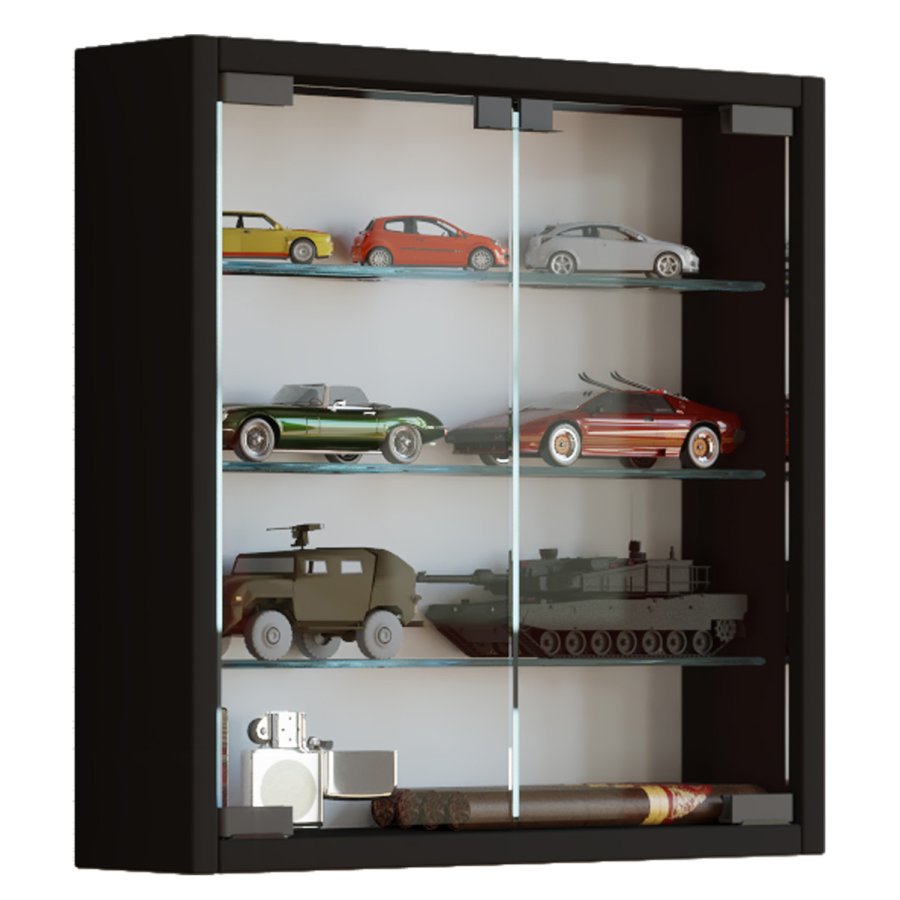 Mandosa S vgskab, m. 2 lger og 3 hylder - glas og sort tr