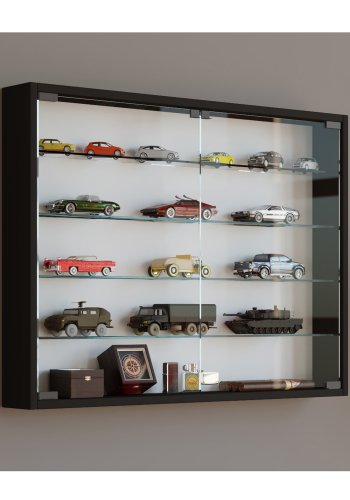 Mandosa L vgskab, m. 2 lger og 4 hylder - glas og sort tr