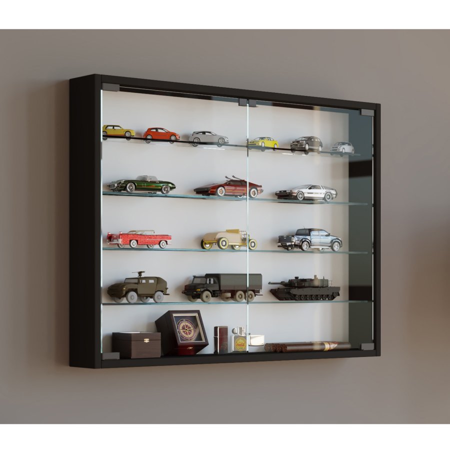 Mandosa L vgskab, m. 2 lger og 4 hylder - glas og sort tr