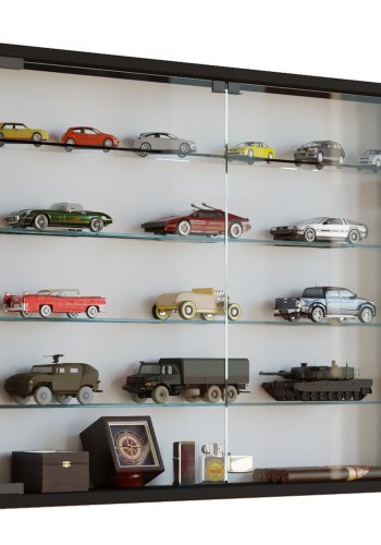 Mandosa L vgskab, m. 2 lger og 4 hylder - glas og sort tr