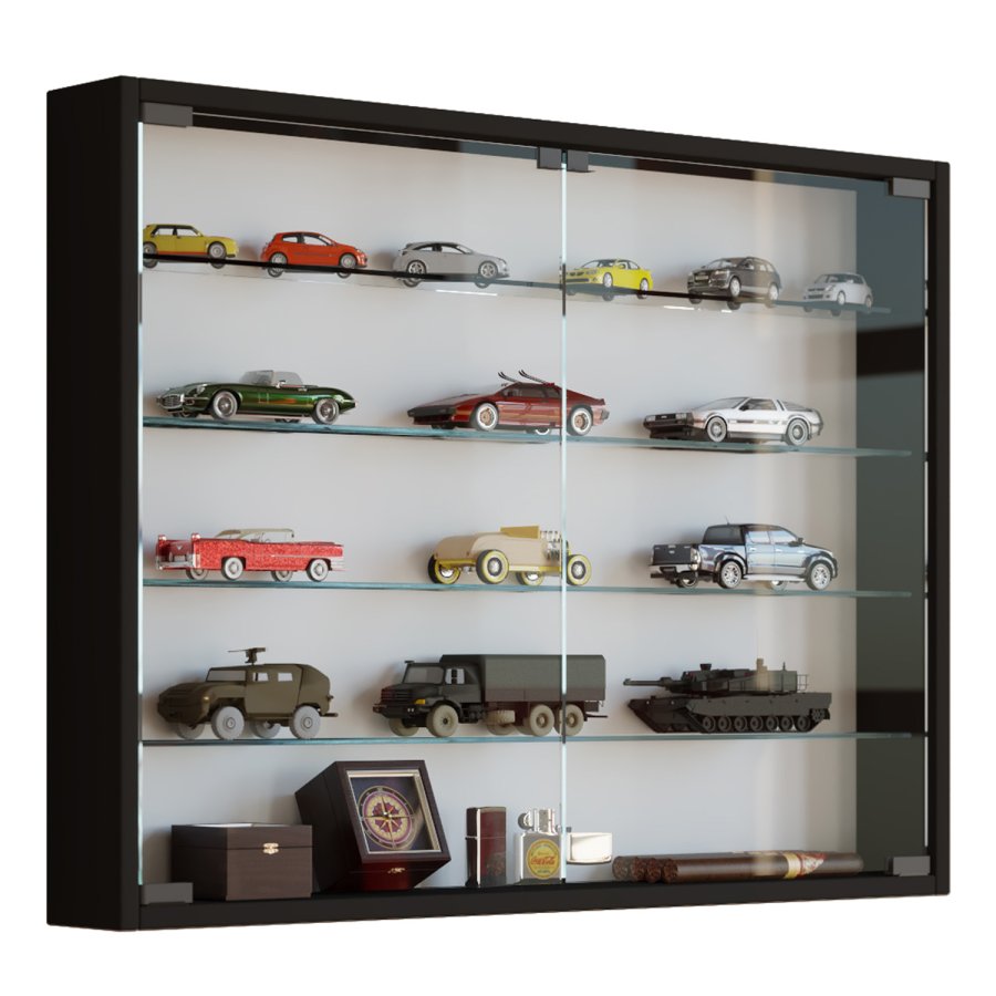 Mandosa L vgskab, m. 2 lger og 4 hylder - glas og sort tr