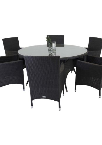 VENTURE DESIGN rund Volta havebord - glas og sort aluminium (150)