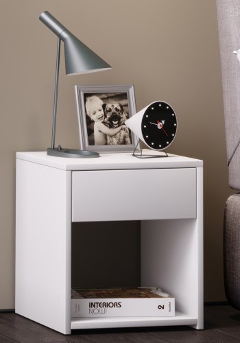 Sledo Mini sengebord, m. skuffe og hylde - hvid tr