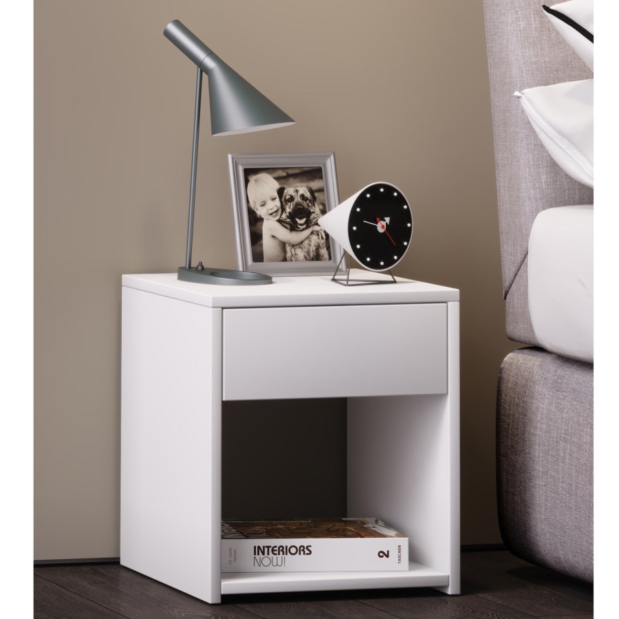 Sledo Mini sengebord, m. skuffe og hylde - hvid tr