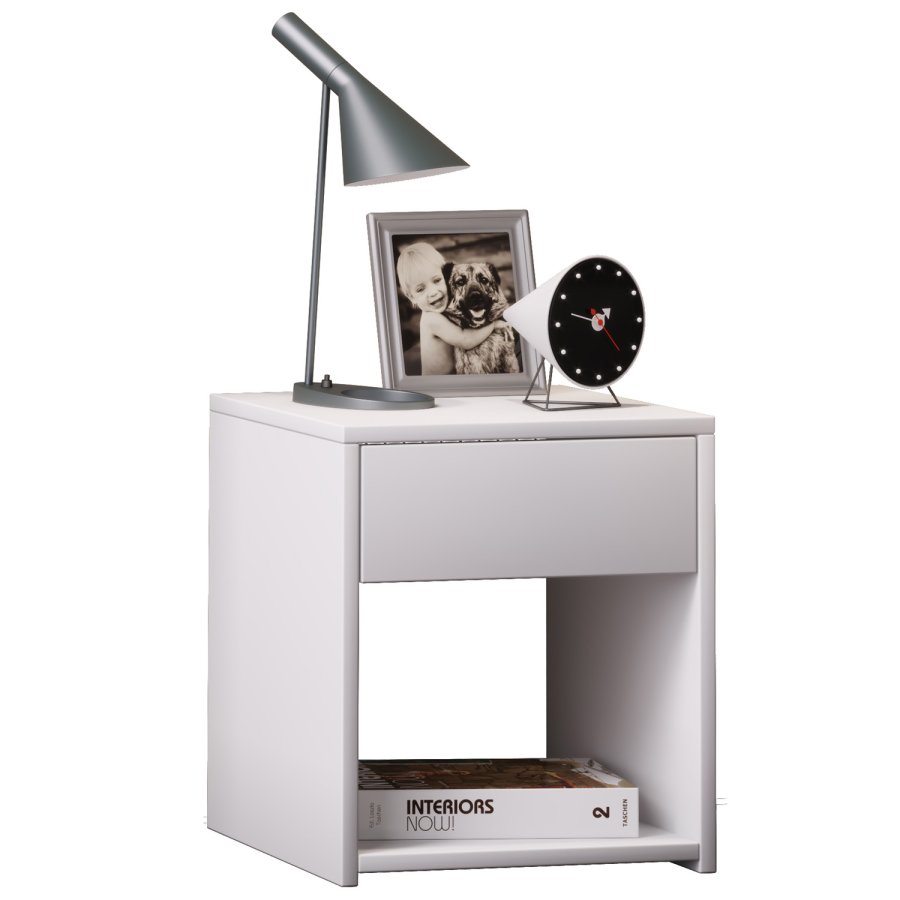 Sledo Mini sengebord, m. skuffe og hylde - hvid tr