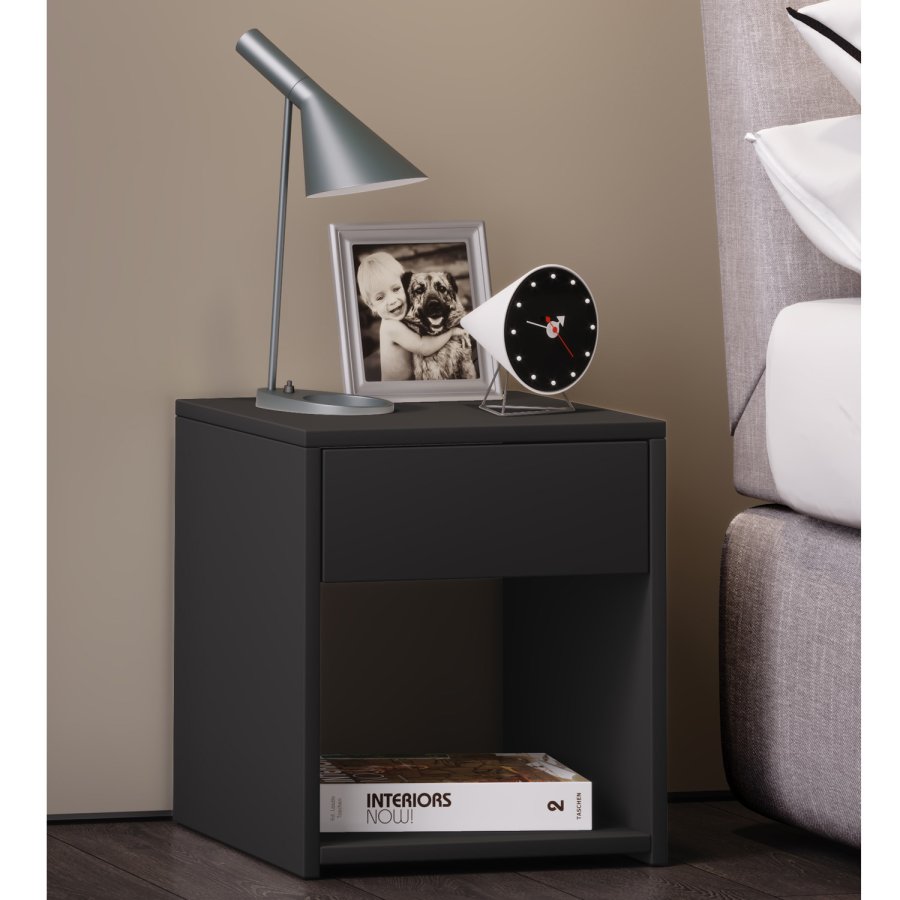 Sledo Mini sengebord, m. 1 hylde og 1 skuffe - sort tr