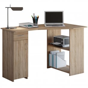 Linzia hjrneskrivebord, m. 1 lge, 2 hylder og 1 skuffe - natur tr