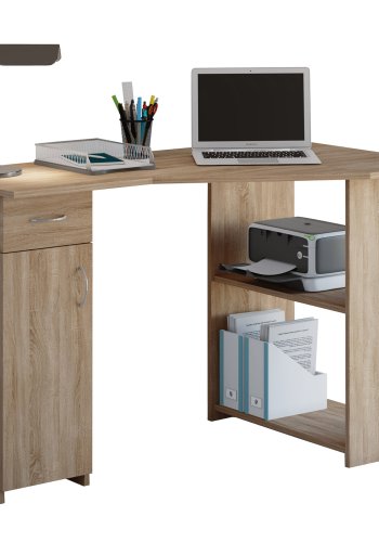 Linzia hjrneskrivebord, m. 1 lge, 2 hylder og 1 skuffe - natur tr