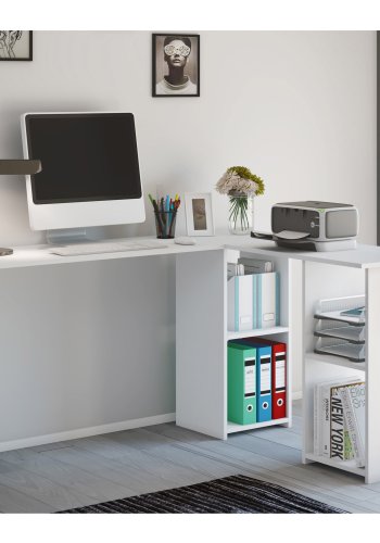 Lusias hjrneskrivebord, m. 4 hylder - hvid tr