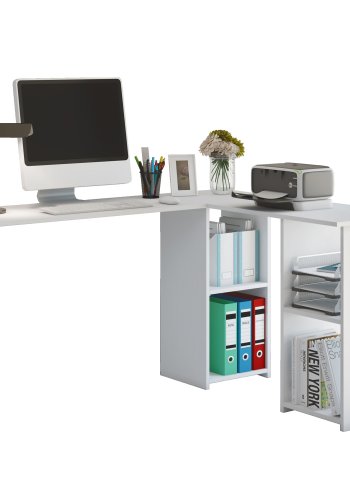 Lusias hjrneskrivebord, m. 4 hylder - hvid tr