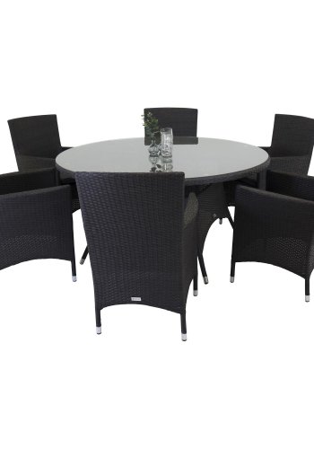 VENTURE DESIGN Malin havestol m. armln og gr stofhynde - sort rattan og aluminium