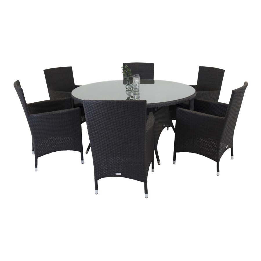 VENTURE DESIGN Malin havestol m. armln og gr stofhynde - sort rattan og aluminium