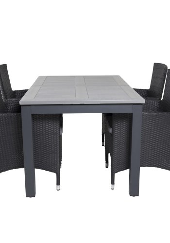 VENTURE DESIGN Malin havestol m. armln og gr stofhynde - sort rattan og aluminium