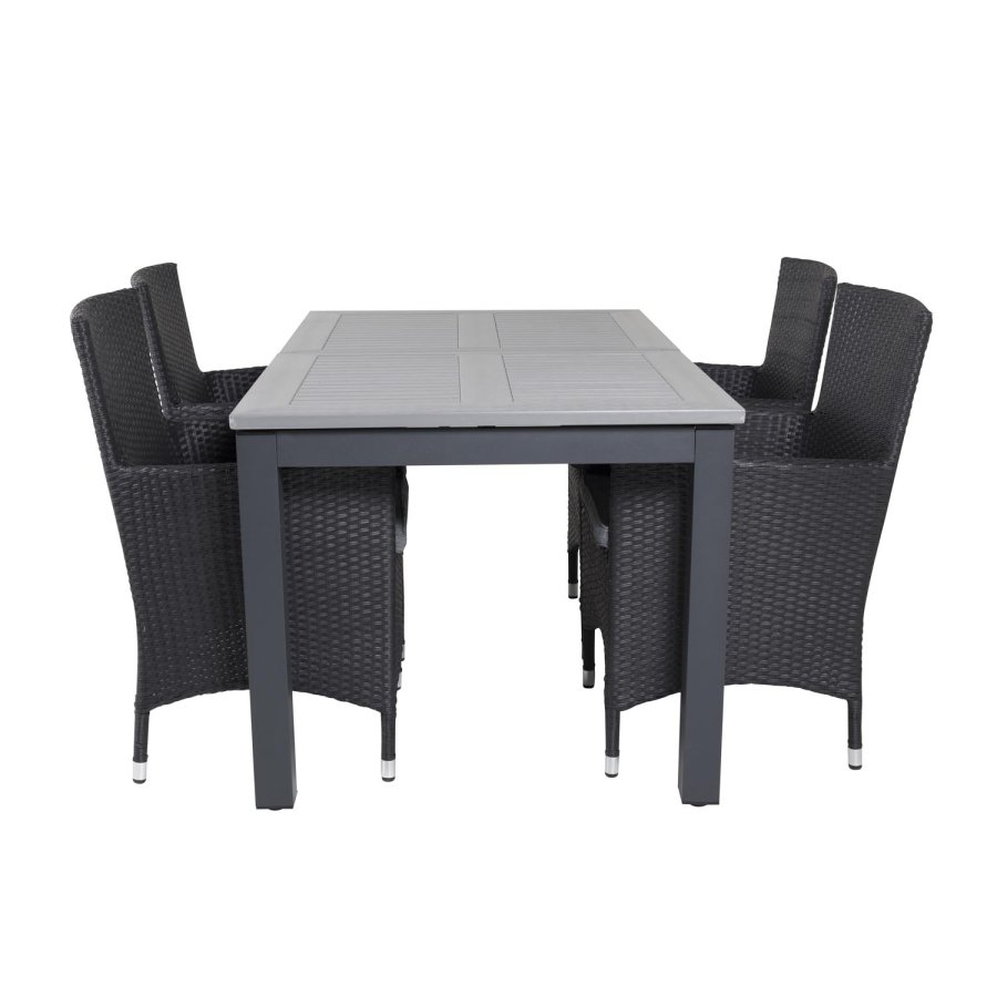 VENTURE DESIGN Malin havestol m. armln og gr stofhynde - sort rattan og aluminium