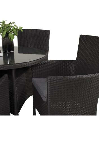 VENTURE DESIGN Malin havestol m. armln og gr stofhynde - sort rattan og aluminium