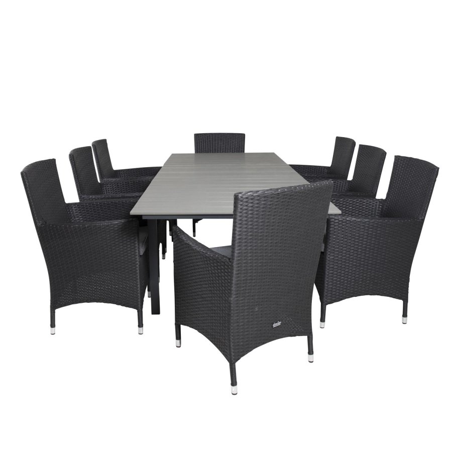 VENTURE DESIGN Malin havestol m. armln og gr stofhynde - sort rattan og aluminium