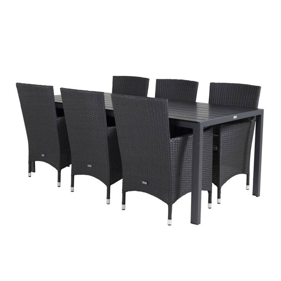 VENTURE DESIGN Malin havestol m. armln og gr stofhynde - sort rattan og aluminium