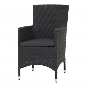 VENTURE DESIGN Malin havestol m. armln og gr stofhynde - sort rattan og aluminium