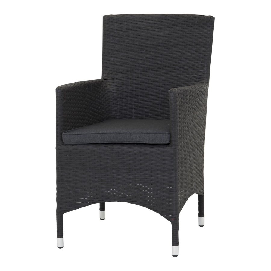VENTURE DESIGN Malin havestol m. armln og gr stofhynde - sort rattan og aluminium