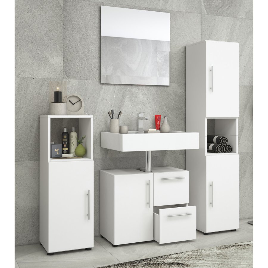 Flandu badevrelsesmbelst - spejlglas og hvid tr (st af 4)